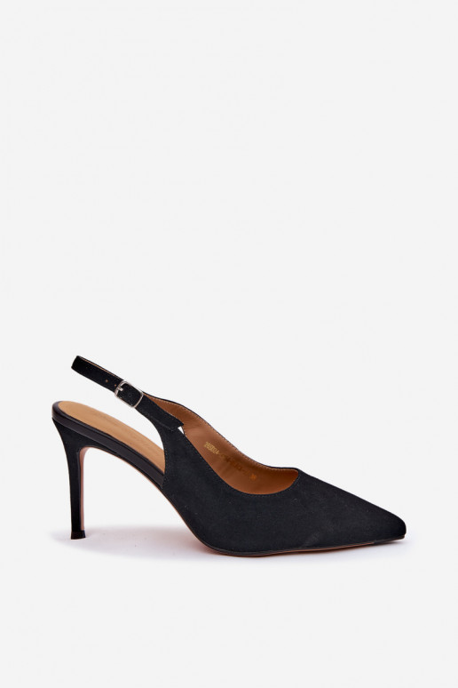 Damen-Sandalen mit dünnen Absätzen aus schwarzem Kunstveloursleder Kandy