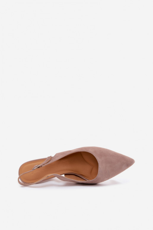 Damen-Sandalen mit dünnen Absätzen aus sandfarbenem Kunstveloursleder Kandy