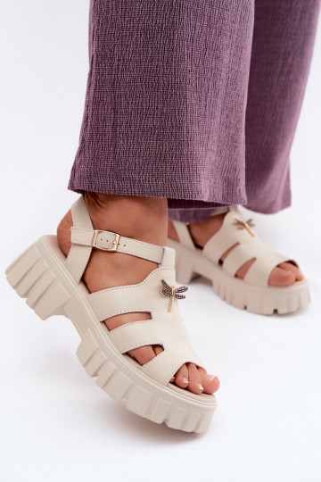 Damen-Platformsandalen mit Schnalle Vinceza 79627, sandfarbe