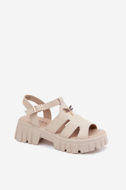 Damen-Platformsandalen mit Schnalle Vinceza 79627, sandfarbe