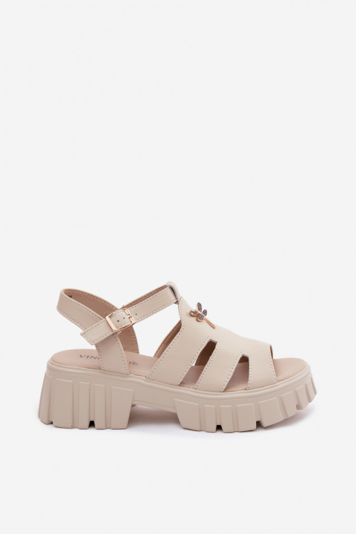Damen-Platformsandalen mit Schnalle Vinceza 79627, sandfarbe