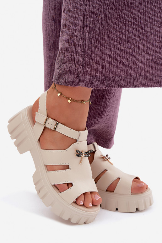 Damen-Platformsandalen mit Schnalle Vinceza 79627, sandfarbe