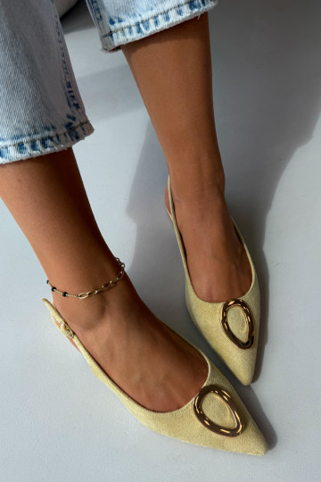 Damen Sandalen mit breitem Absatz und Ornamenten in gelber Farbe von Sparkle