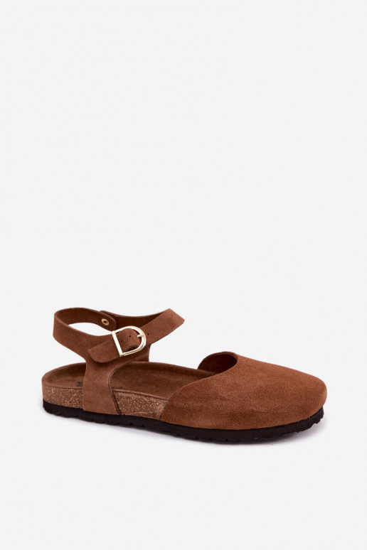 Leder-Suede Sandalen mit geschlossenen Zehen Tai turiciejka H7365-02 braun