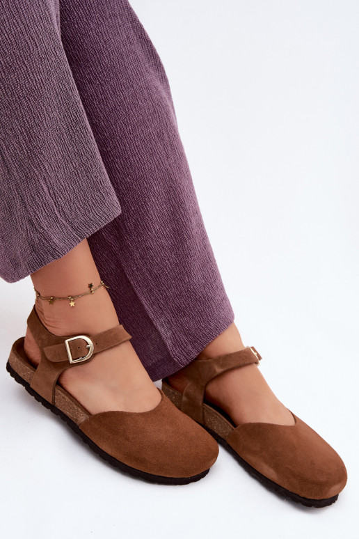Leder-Suede Sandalen mit geschlossenen Zehen Tai turiciejka H7365-02 braun