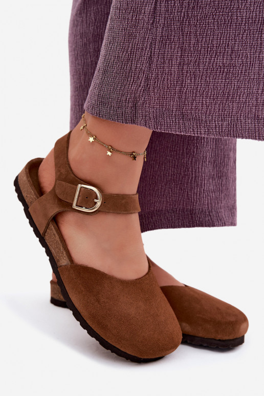 Leder-Suede Sandalen mit geschlossenen Zehen Tai turiciejka H7365-02 braun