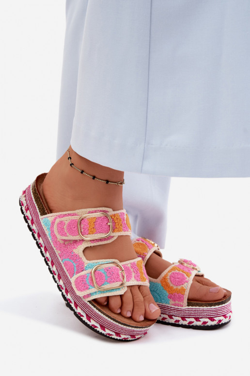 Glimma gehäkelte Slipper mit Plattform und Schnallen in Rosa