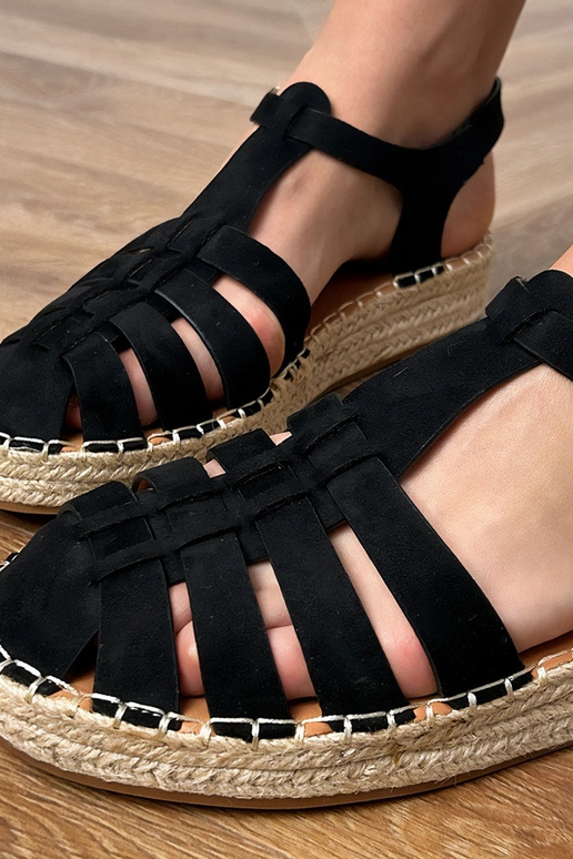 Schwarze Kunstveloursleder Espadrilles Gladiatorsandalen Talejda