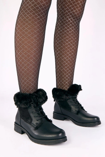 Schwarze Stiefeletten mit Schnürsenkeln und Fell Joyca