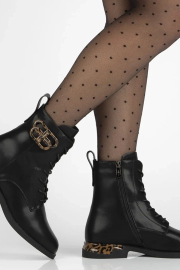 Schwarze Stiefeletten aus natürlichem Leder, verziert mit Pantherdruck Ricka 2
