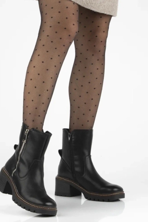 Schwarze Stiefeletten aus natürlichem Leder auf Absatz Brenda