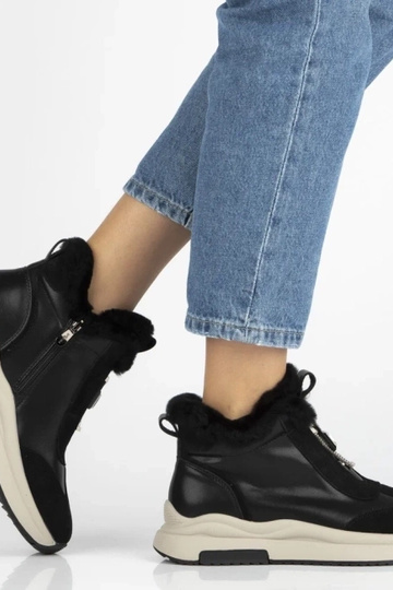 Schwarze Stiefeletten aus natürlichem Leder mit Fell Dorie 2