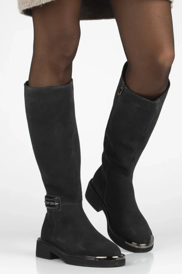 Graphitfarbene Overknee-Stiefel aus natürlichem Wildleder mit dekorativer Spitze Charlie