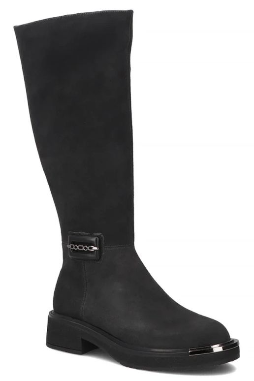 Graphitfarbene Overknee-Stiefel aus natürlichem Wildleder mit dekorativer Spitze Charlie