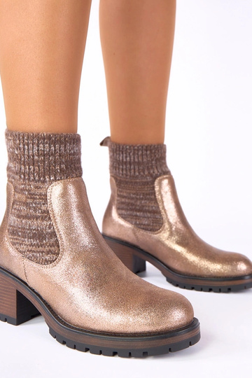 Goldene Stiefeletten auf Absatz mit sockenartigem Schaft Lisa