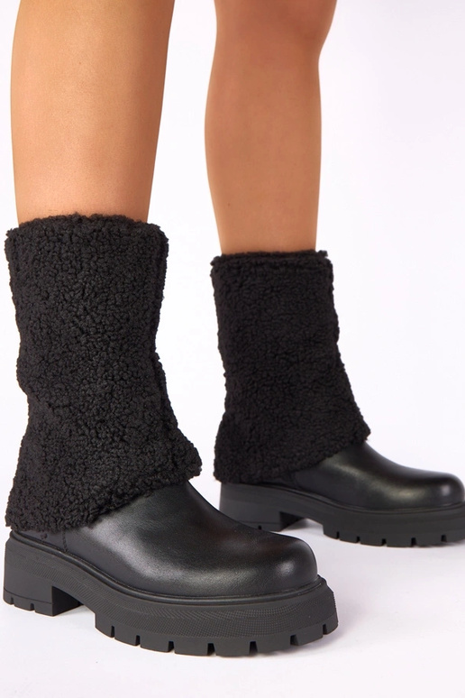 Schwarze Stiefeletten mit umgeschlagenem Stoffschaft Darlene