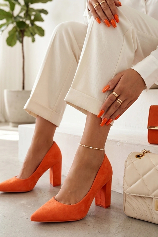Orange Kunstveloursleder Sandalen auf Absatz Alyssa