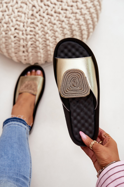 Goldene Damen-Lederslipper mit Ornamenten KV51-028