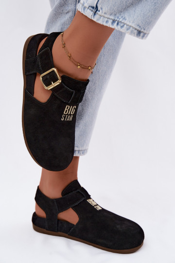 Damen-Sandalen aus natürlichem Wildleder Big Star TT274544 schwarz