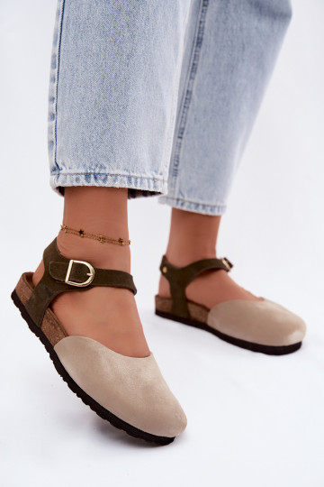 Damen Sandalen aus Kunstveloursleder mit geschlossener Spitze sandfarbe 2