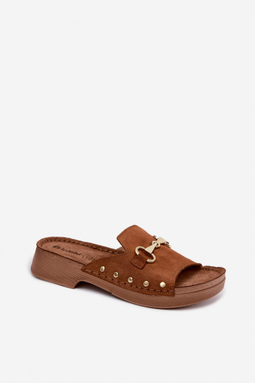 Damen Slipper aus Kunstveloursleder Inblu TF0002KU braune Farbe