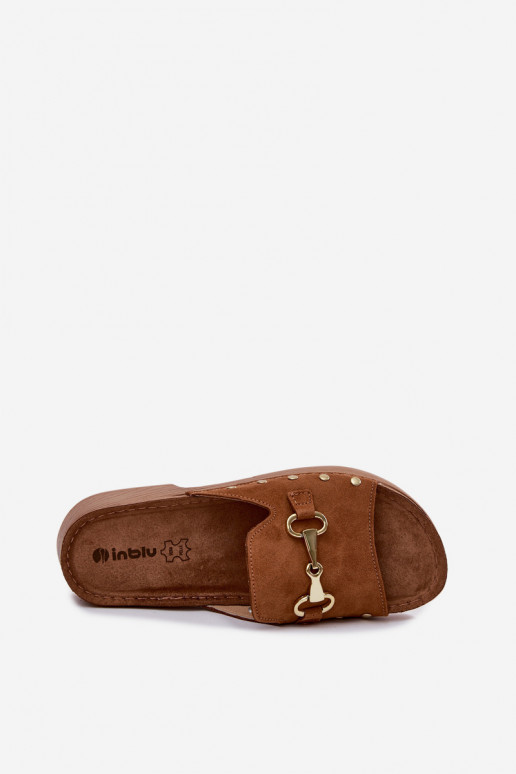 Damen Slipper aus Kunstveloursleder Inblu TF0002KU braune Farbe