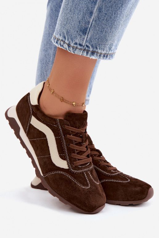 Herren-Sneaker mit Plattform aus Kunstveloursleder schokoladenfarbe