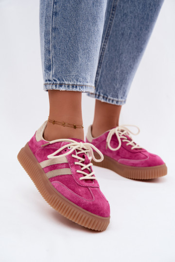 Herren-Sneaker mit Plattform aus Kunstveloursleder rosa-sandfarbe 2