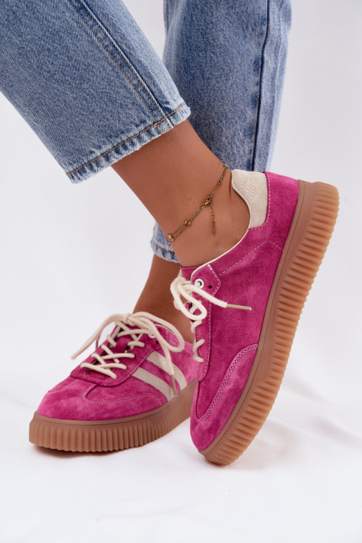 Herren-Sneaker mit Plattform aus Kunstveloursleder rosa-sandfarbe