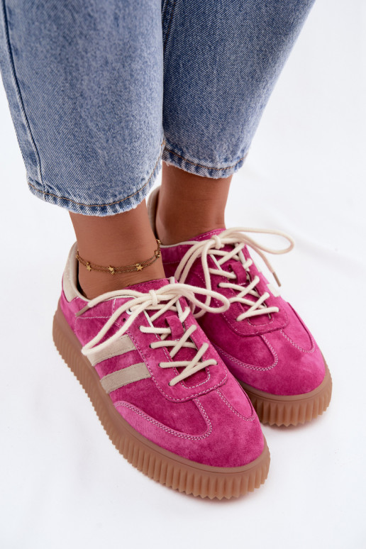 Herren-Sneaker mit Plattform aus Kunstveloursleder rosa-sandfarbe