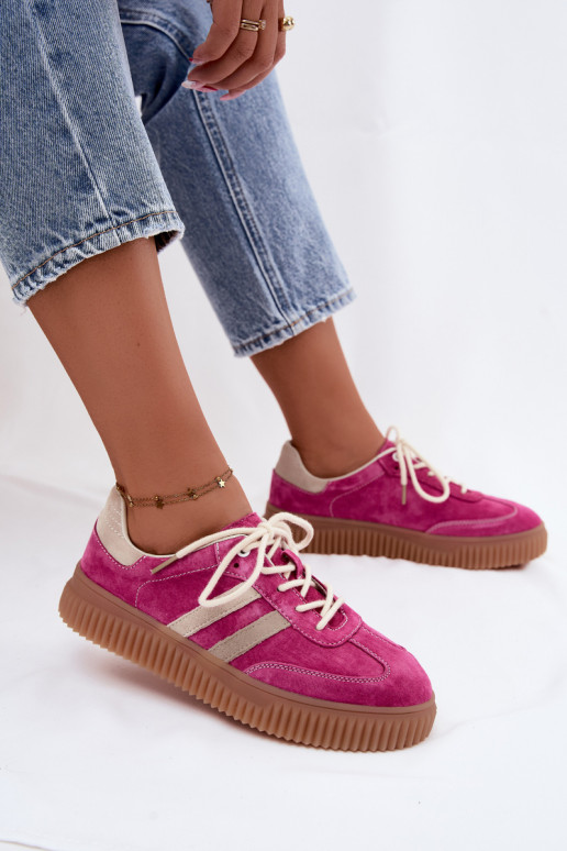Herren-Sneaker mit Plattform aus Kunstveloursleder rosa-sandfarbe