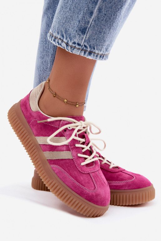Herren-Sneaker mit Plattform aus Kunstveloursleder rosa-sandfarbe