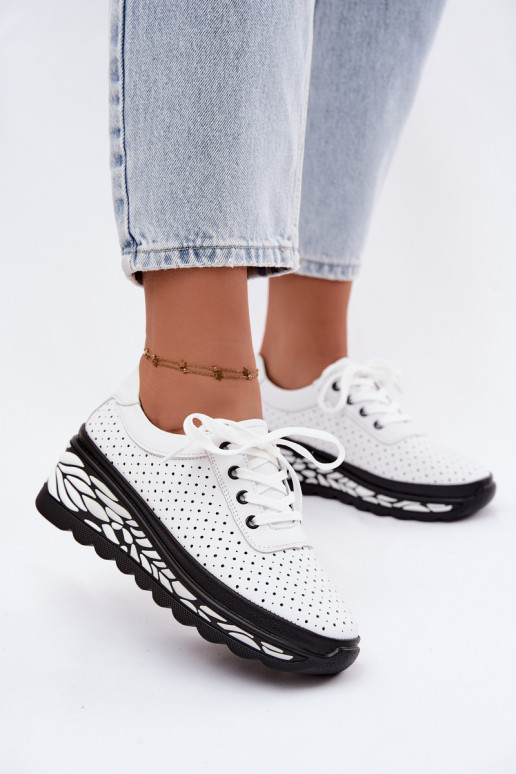 Weiße Damenschuhe mit Ausschnitten und Plattform Morra