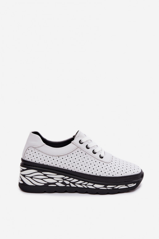 Weiße Damenschuhe mit Ausschnitten und Plattform Morra