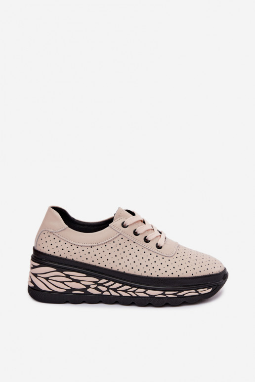 Sandfarbene Damenschuhe mit Ausschnitten und Plattform Morra