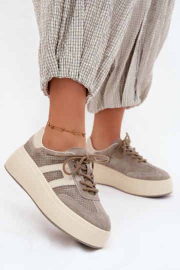 Graue Damensneaker mit Plattform und Perforation Umbry 2