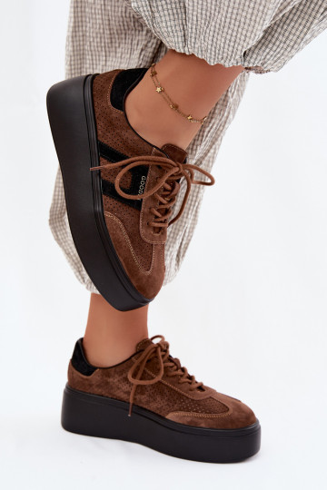 Braune Damensneaker mit Plattform und Perforation Umbry