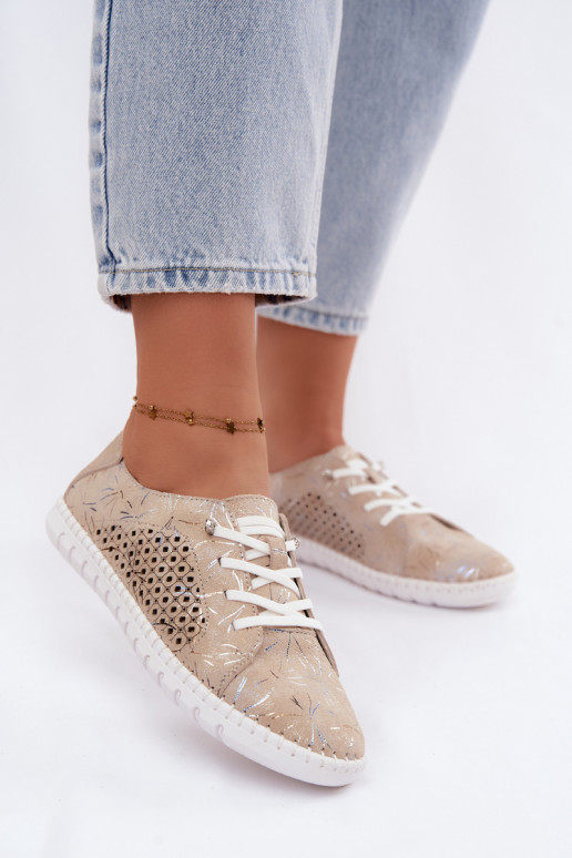 Sandfarbene gemusterte Schuhe mit Ausschnitten aus Kunstveloursleder Tenebra