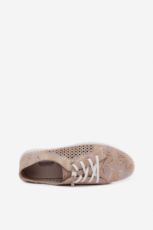 Sandfarbene gemusterte Schuhe mit Ausschnitten aus Kunstveloursleder Tenebra