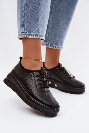 Schwarze Damenschuhe mit Plattform und Perforation Dalila 2