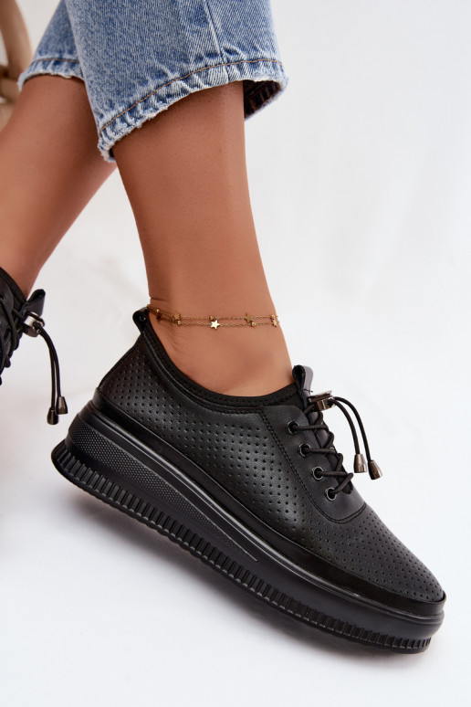 Schwarze Damenschuhe mit Plattform und Perforation Dalila