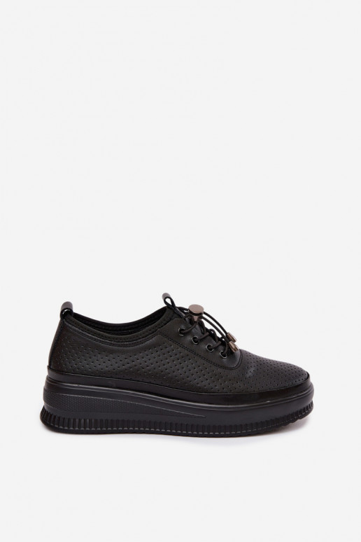 Schwarze Damenschuhe mit Plattform und Perforation Dalila