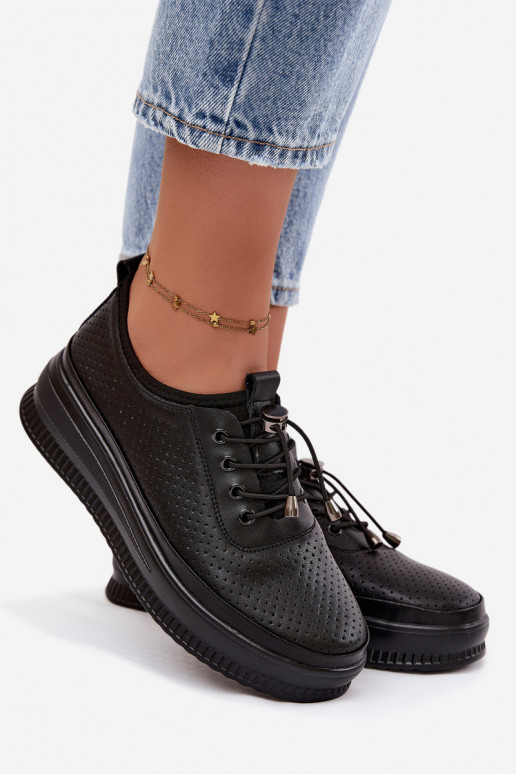 Schwarze Damenschuhe mit Plattform und Perforation Dalila