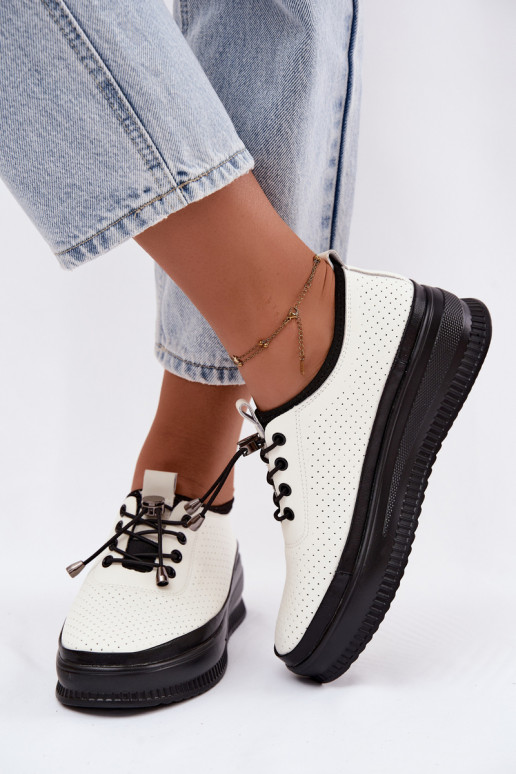 Weiße Damenschuhe mit Plattform und Perforation Dalila