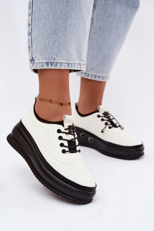 Weiße Damenschuhe mit Plattform und Perforation Dalila