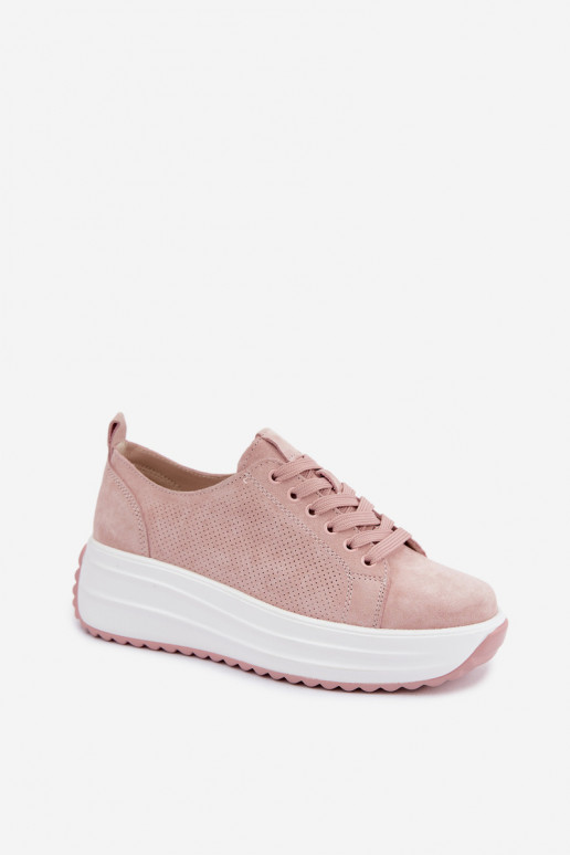 Rosa Damensneaker aus Kunstveloursleder mit Plattform Inaya