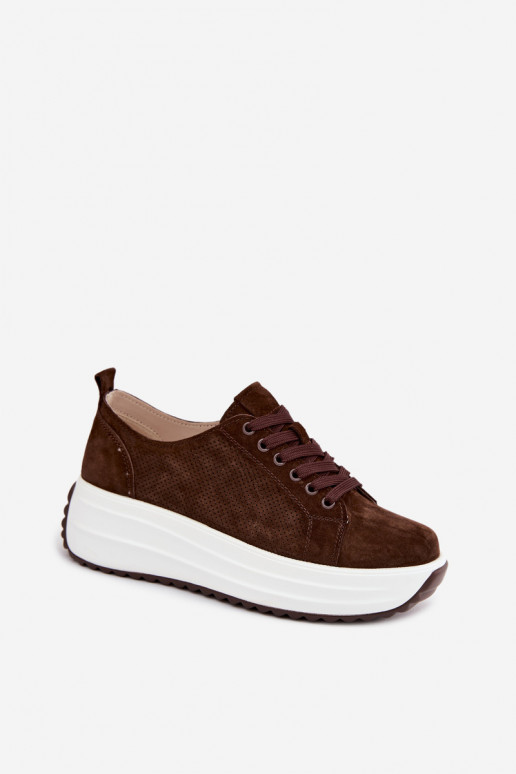 Schokoladenfarbene Damensneaker aus Kunstveloursleder mit Plattform Inaya