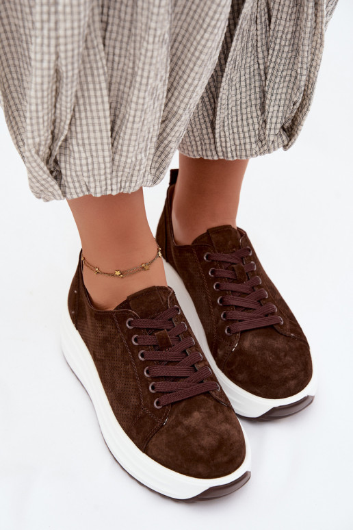 Schokoladenfarbene Damensneaker aus Kunstveloursleder mit Plattform Inaya