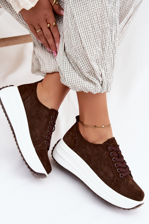 Schokoladenfarbene Damensneaker aus Kunstveloursleder mit Plattform Inaya