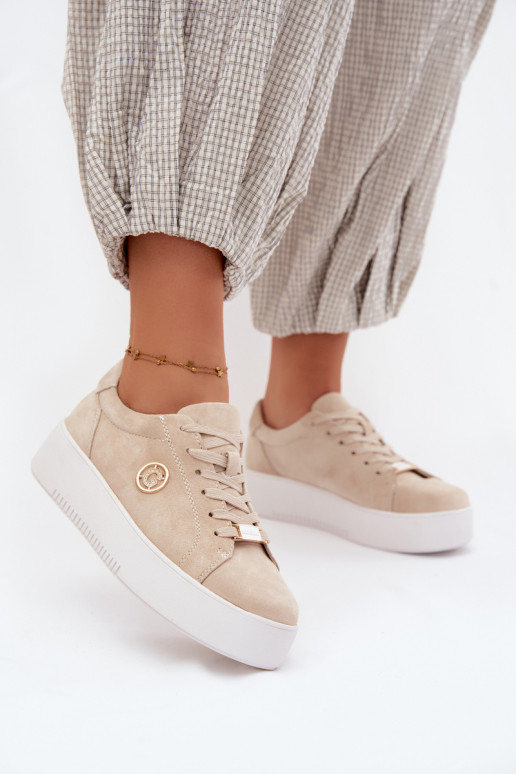 Sandfarbene Damensneaker aus Kunstveloursleder mit Plattform Dainty